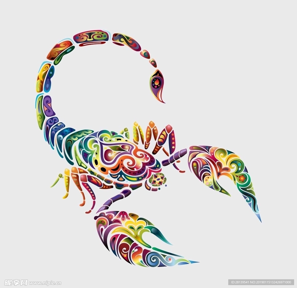 一只多彩风格的蝎子图案设计免抠PNG素材