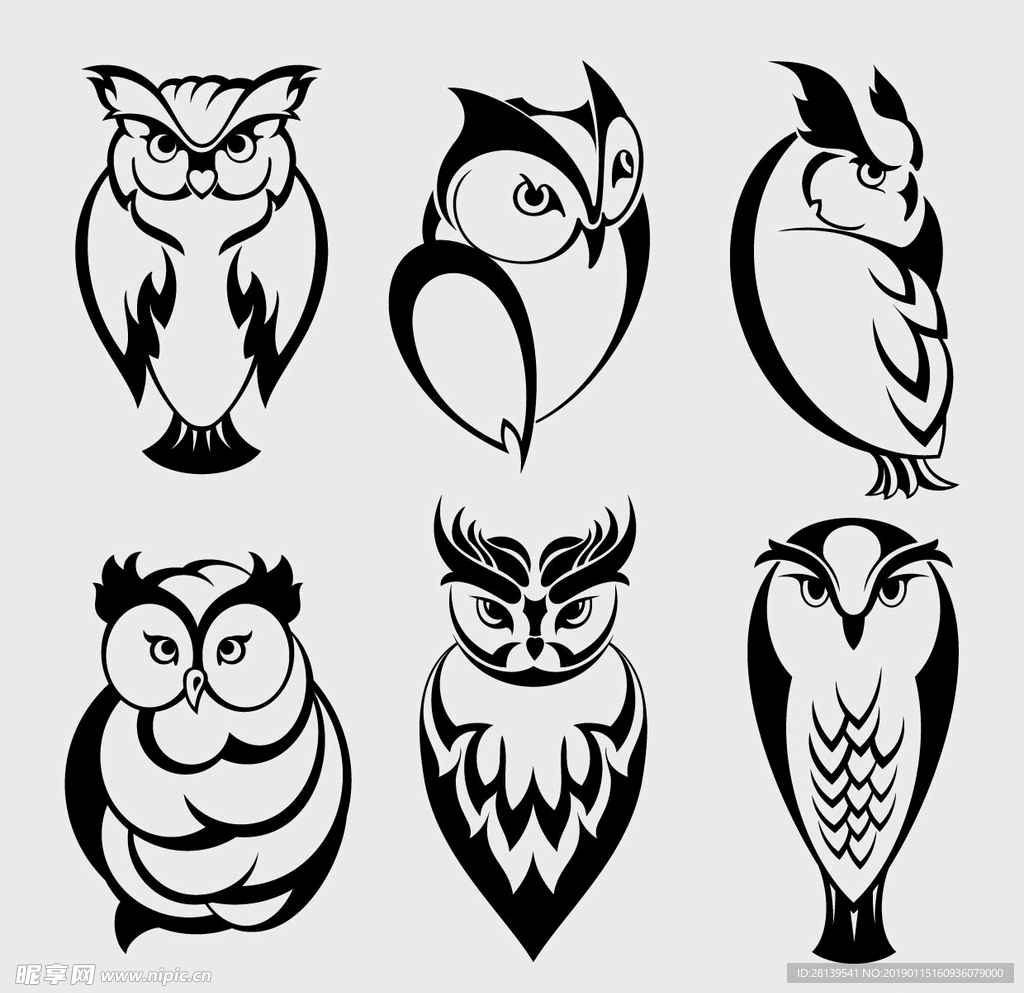 猫头鹰图案抽象纹身