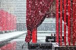 红色西藏落雪冬日