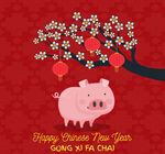 2019红色背景猪猪元素新年