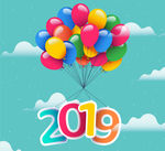 彩色气球束2019年艺术字矢量