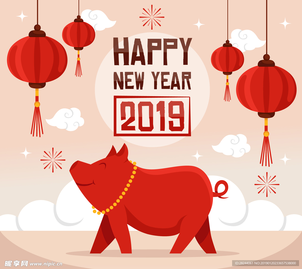 2019红色猪新年海报设计