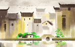 水墨玄关屏风电视背景墙壁画素材
