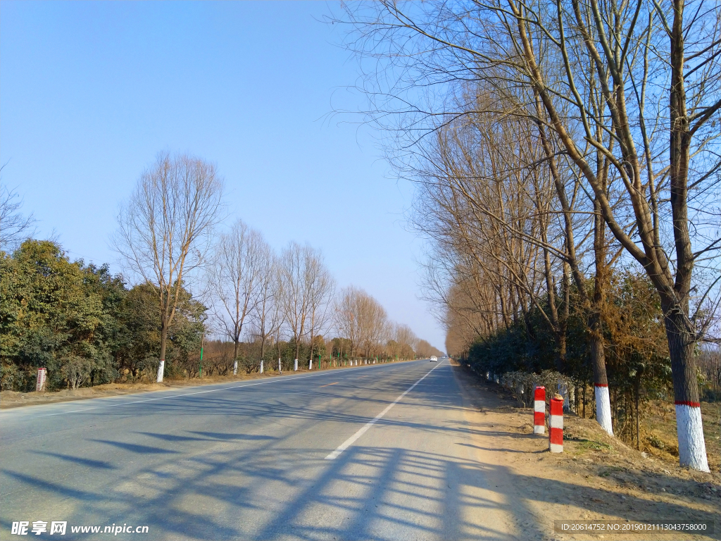 蓝天下的乡村道路风景