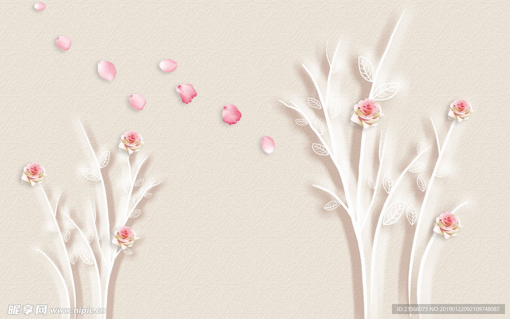 简约树枝花瓣背景墙装饰