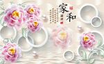 家和富贵浮雕珠宝花朵背景墙