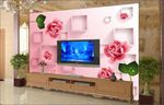 客厅3D玫瑰 花纹电视墙