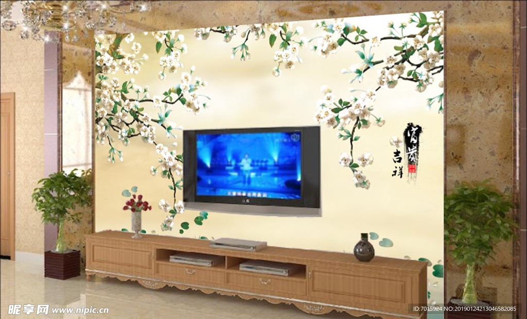 唯美中国风客厅电视背景墙