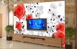 客厅3D玫瑰花纹电视背景墙