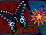 绘画合成的蝴蝶和花朵素材
