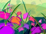 绘画抽象紫色的花朵花丛素材