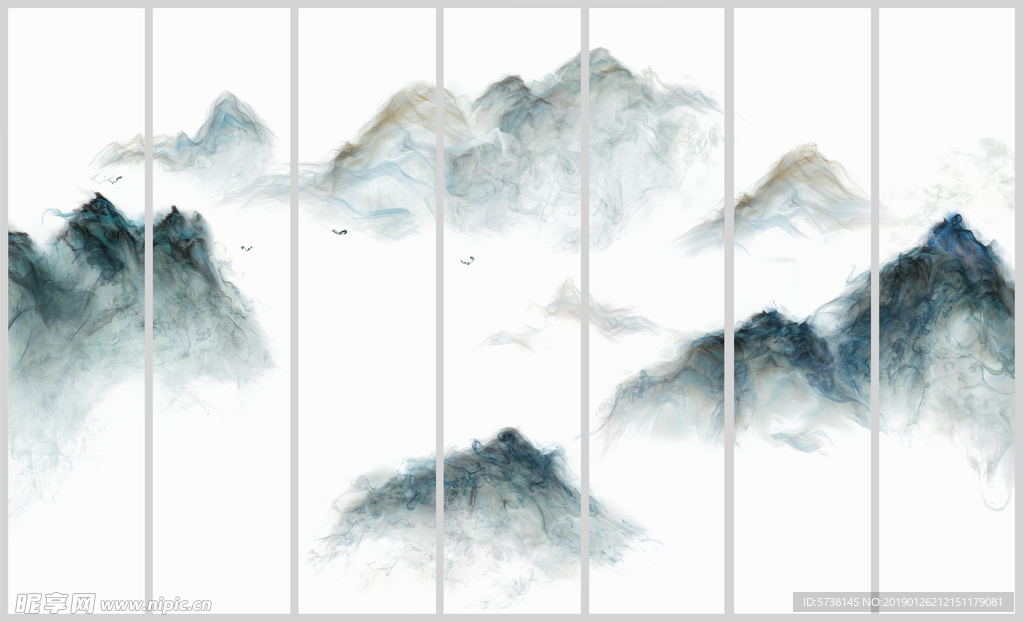 山水中式玄关屏风电视背景底纹素