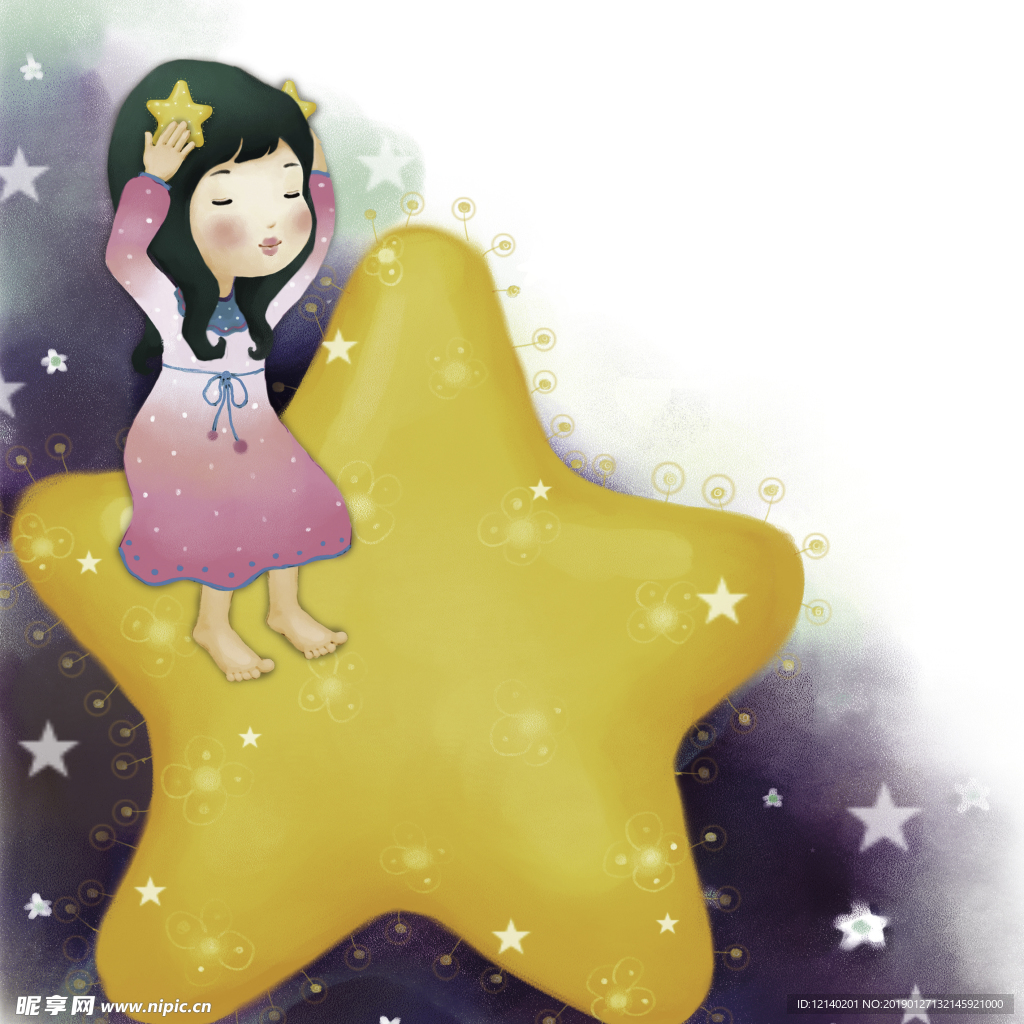 坐在星星上的女孩
