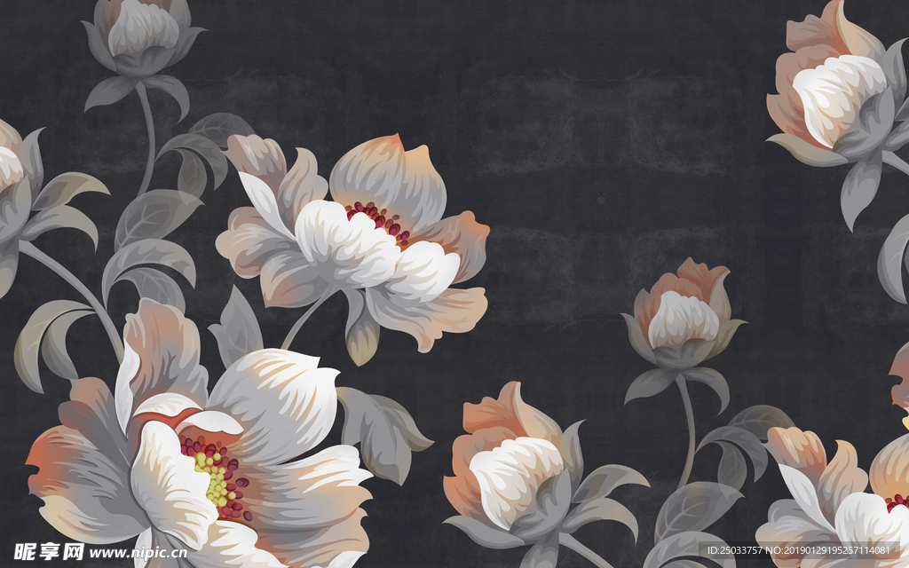 手绘花朵玄关屏风电视背景墙底纹