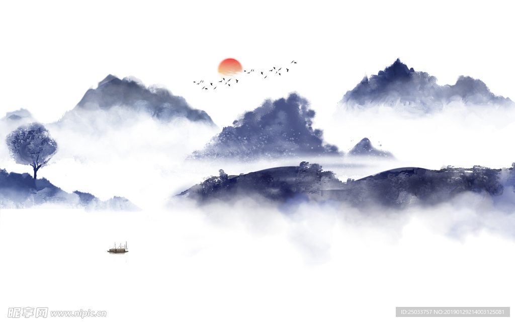 中式水墨山水玄关屏风电视背景墙