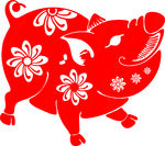 手绘 卡通 中国风 剪纸 猪年