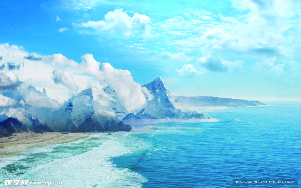 大海风景玄关屏风电视背景底纹素