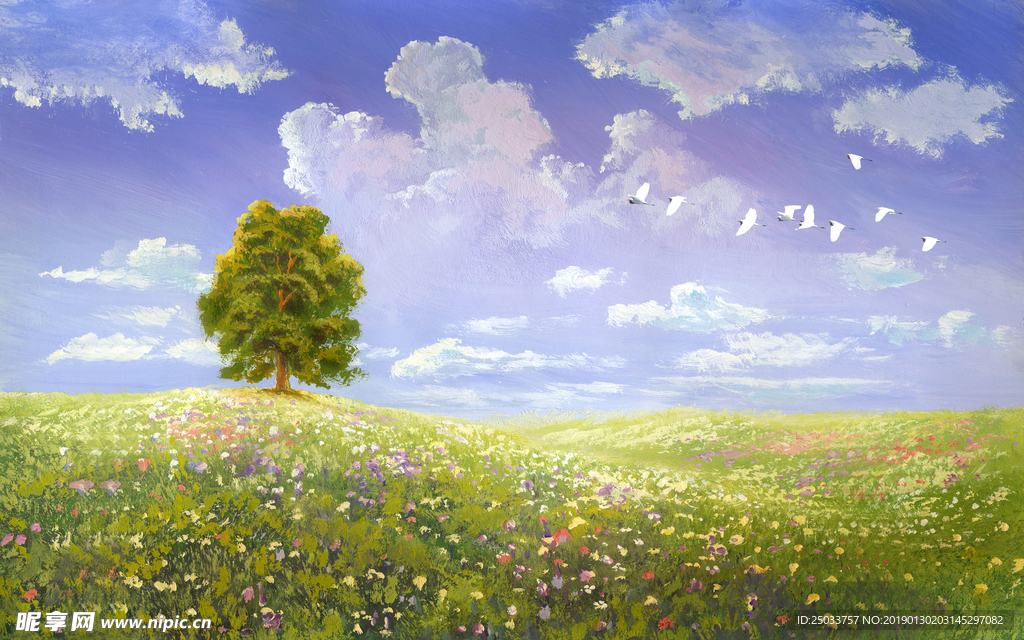 油画田野玄关屏风电视背景墙底纹