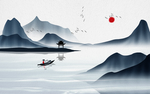 水墨山水抽象创意玄关屏风电视背
