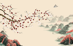 中式花鸟线条玄关屏风电视背景底