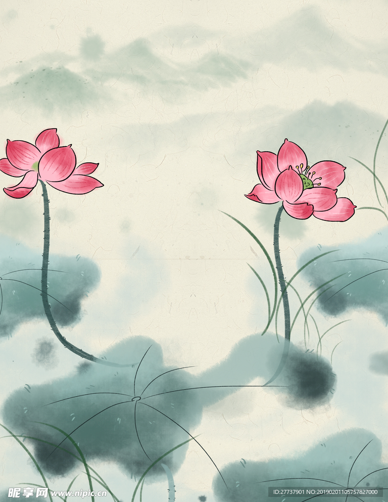 水彩荷花