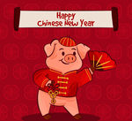 2019年卡通舞扇子猪贺卡