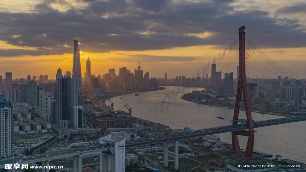 杨浦大桥日落