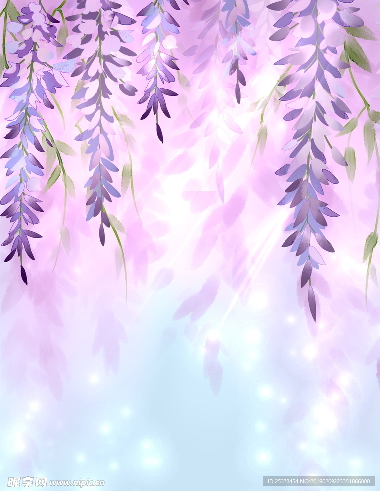 紫色花朵藤水彩背景