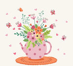 粉色水玉点水壶插花矢量素材