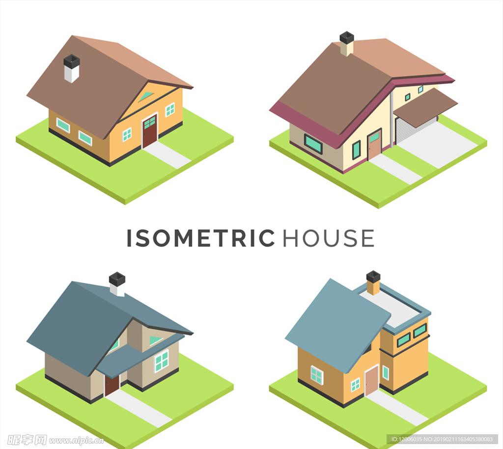 4款彩色立体房屋设计矢量图