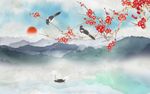 红梅山水电视背景墙