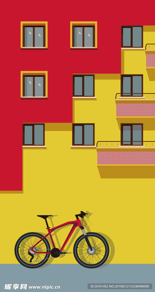 自行车 红墙 黄墙 窗户 窗台