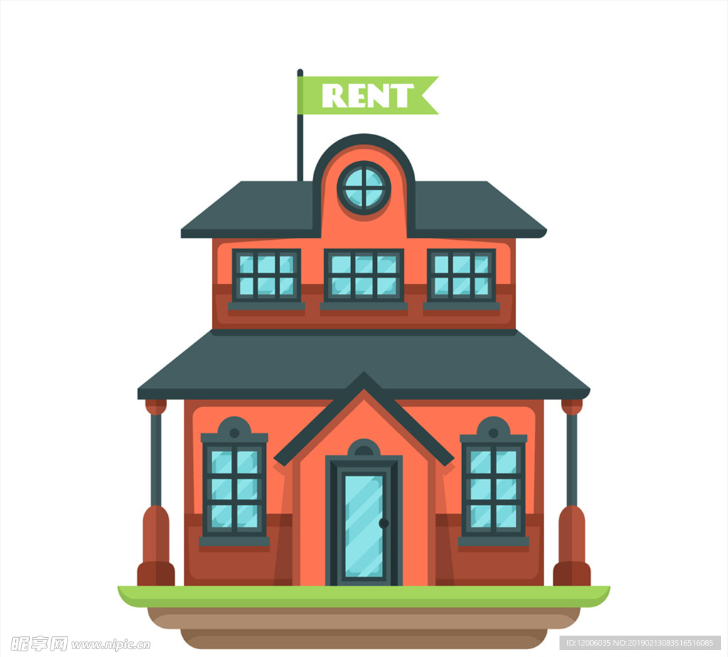 红色出租中的楼房住宅矢量图