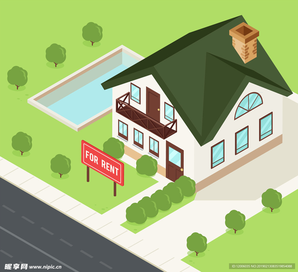 时尚出租中的私人住宅矢量图