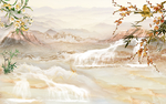 大理石山水创意花鸟中式抽象玄关