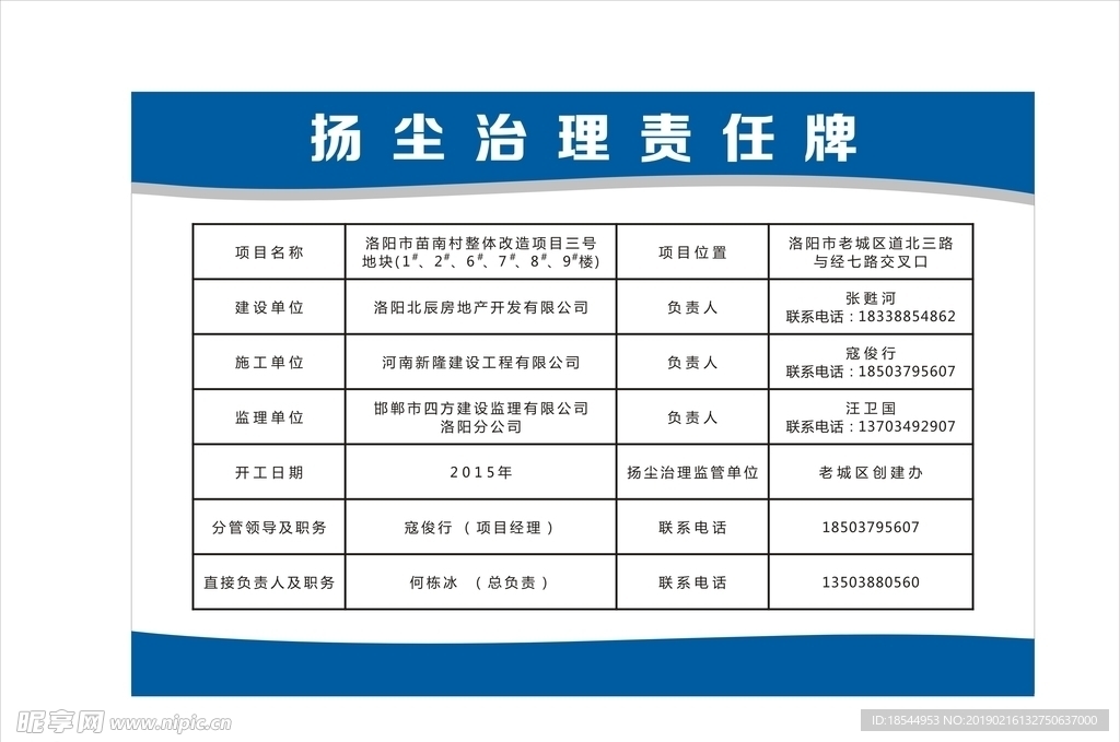 扬尘治理责任牌