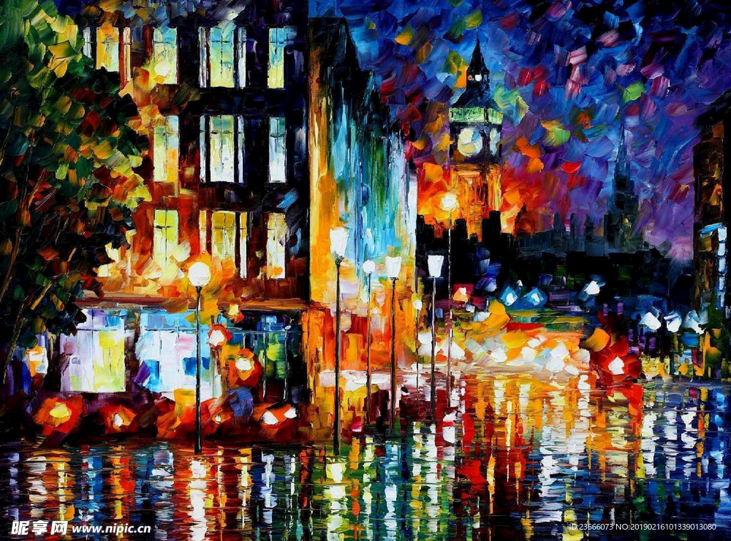 炫彩海景夜景油画装饰画