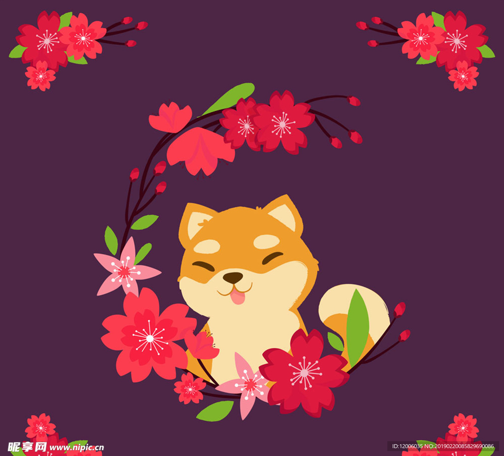 可爱樱花和狐狸矢量素材