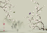 中式花鸟工笔画玄关屏风电视背景