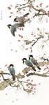 水墨桃花鸟