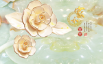 富贵立体花朵背景墙浮雕玉雕
