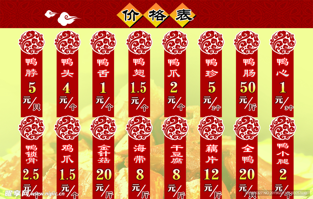 价格表