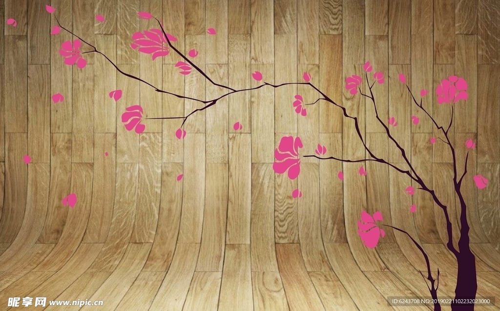 木纹花朵电视墙