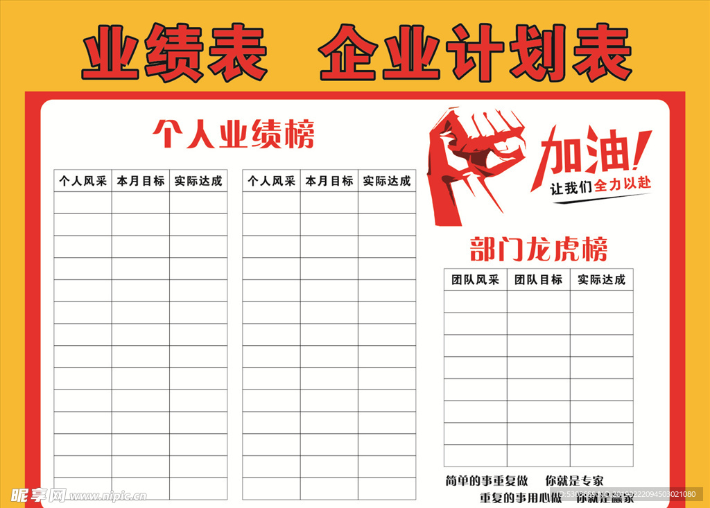 业绩表   企业计划表