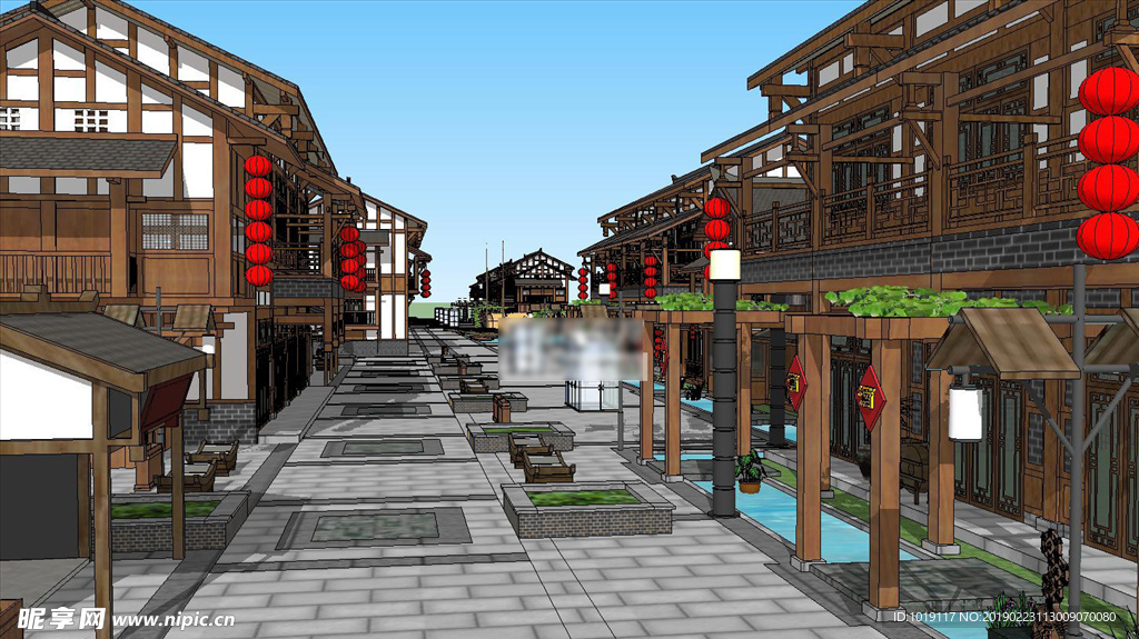 中式商业街古镇的SU模型设计