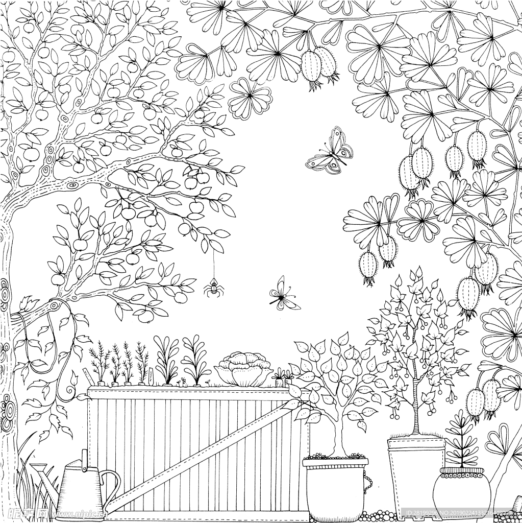 秘密花园黑白简笔画图片