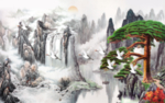 中式传统山水风景花朵富贵背景墙
