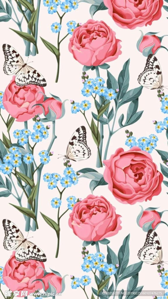 小清新蝴蝶花朵图案墙纸