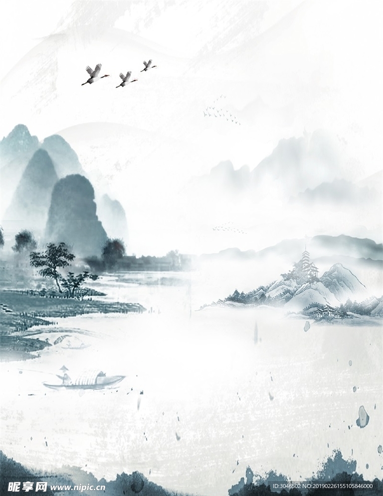 淡雅水墨山水背景