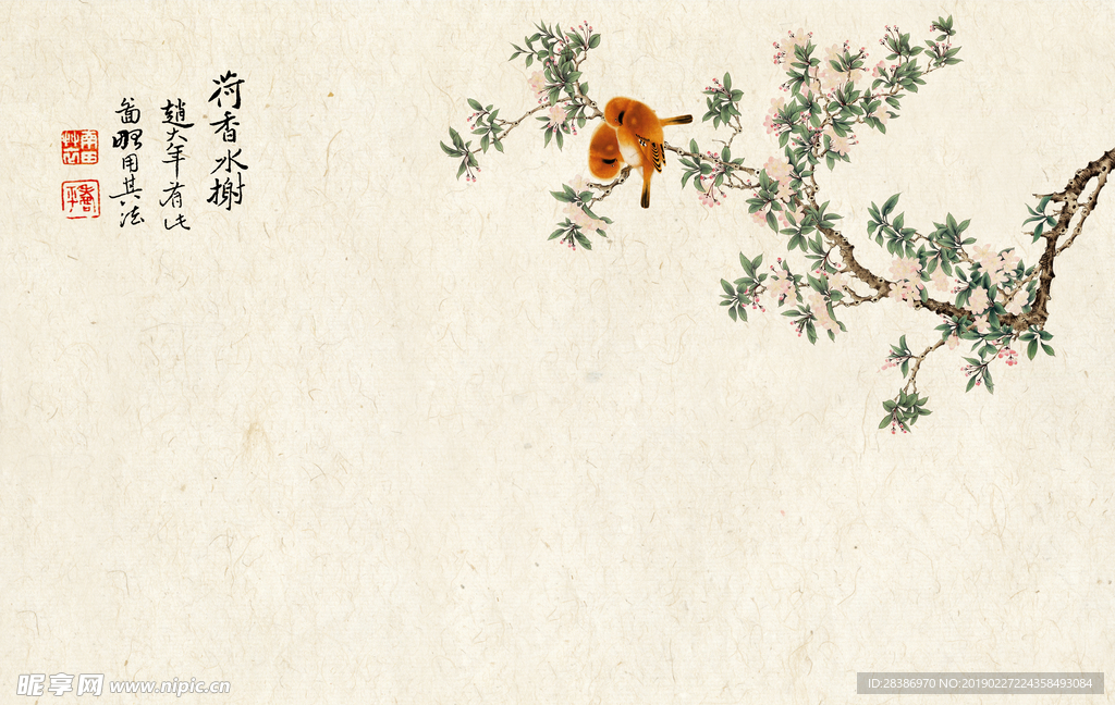 花鸟树枝工笔画